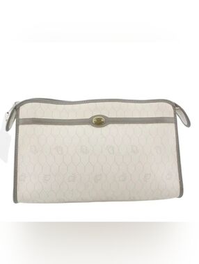 Christian Dior Honeycomb Canvas Clutch Bag In White